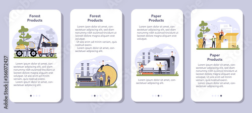 Paper production and wood industry mobile application banner set.