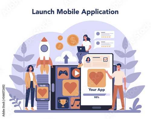 Mobile app development concept set. Modern technology