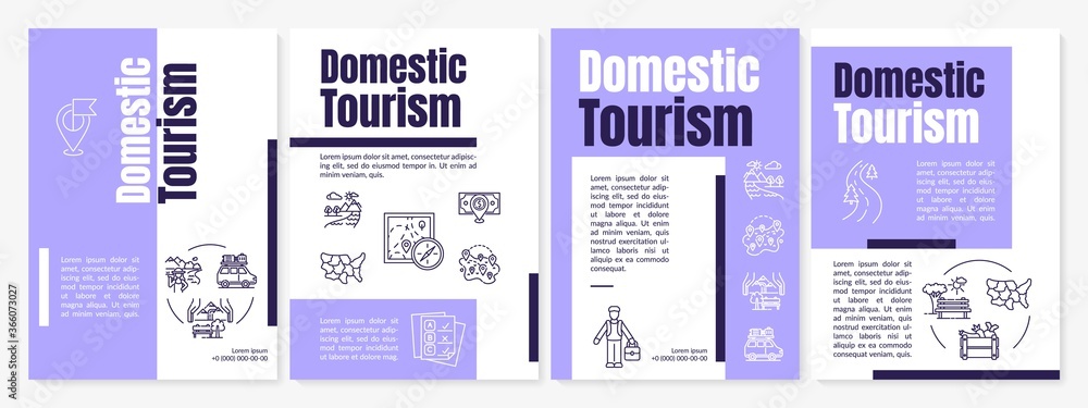 Domestic tourism brochure template. Staycation. Day trip. Flyer, booklet, leaflet print, cover design with linear icons. Vector layouts for magazines, annual reports, advertising posters