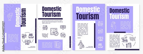 Domestic tourism brochure template. Staycation. Day trip. Flyer, booklet, leaflet print, cover design with linear icons. Vector layouts for magazines, annual reports, advertising posters