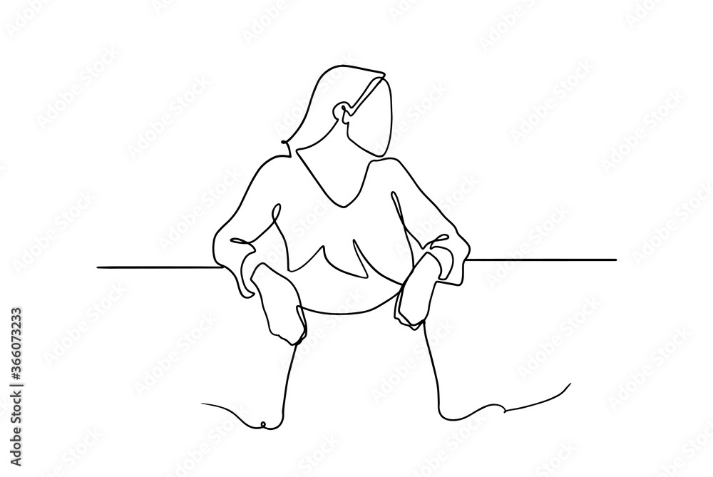 Continuous line drawing of standing woman. Continuous line drawing of ...