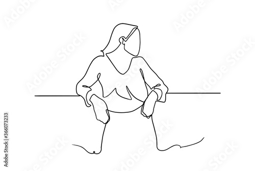 Continuous line drawing of standing woman. Continuous line drawing of standing confident woman. One line drawing of a beautiful woman. Vector illustration