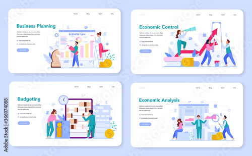 Economics and finance web banner or landing page set. Business