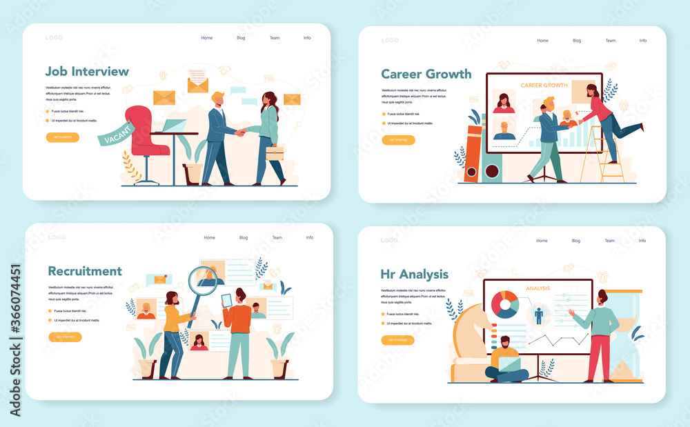 Human resources manager web banner or landing page set. Idea