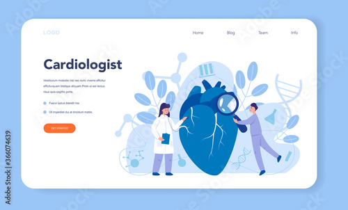 Cardiology web banner or landing page. Doctor deal with