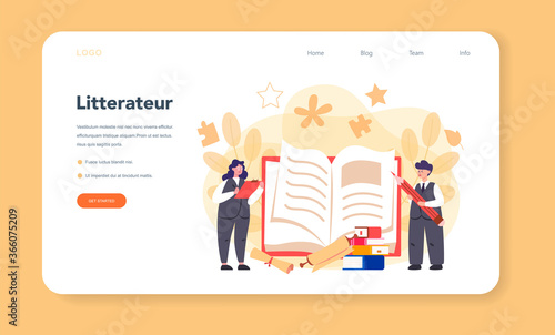 Literary scholar or critic web banner or landing page. Scientist