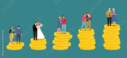 Family financial growth. Retirement savings, money fund. Successful invectments vector illustration
