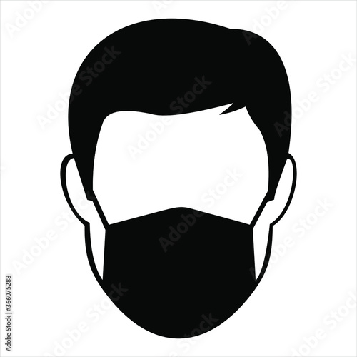Man face with mask icon. Breathing mask on face. Safety breathing masks. Industrial safety N95 mask, dust protection respirator and breathing medical respiratory mask.