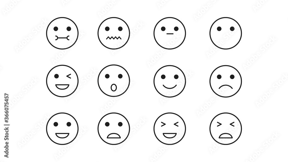 Emoticons icons set with different emotions. Pack of symbols for design website, mobile app, printed material, etc.
Emoticons icons set with different emotions. Pack of symbols for design website, mobile app, printed material, etc.