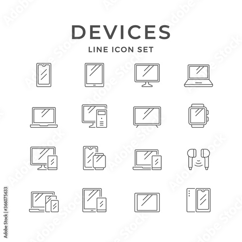 Set line icons of devices and gadgets