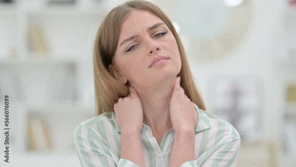 Portrait of Tired Young Woman having Neck Pain Portrait of Tired Young Woman having Neck Pain