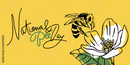 National Bee Day. Vector design. Outline style. Horizontal Format. Greeting card, banner, poster, for World Bee Day