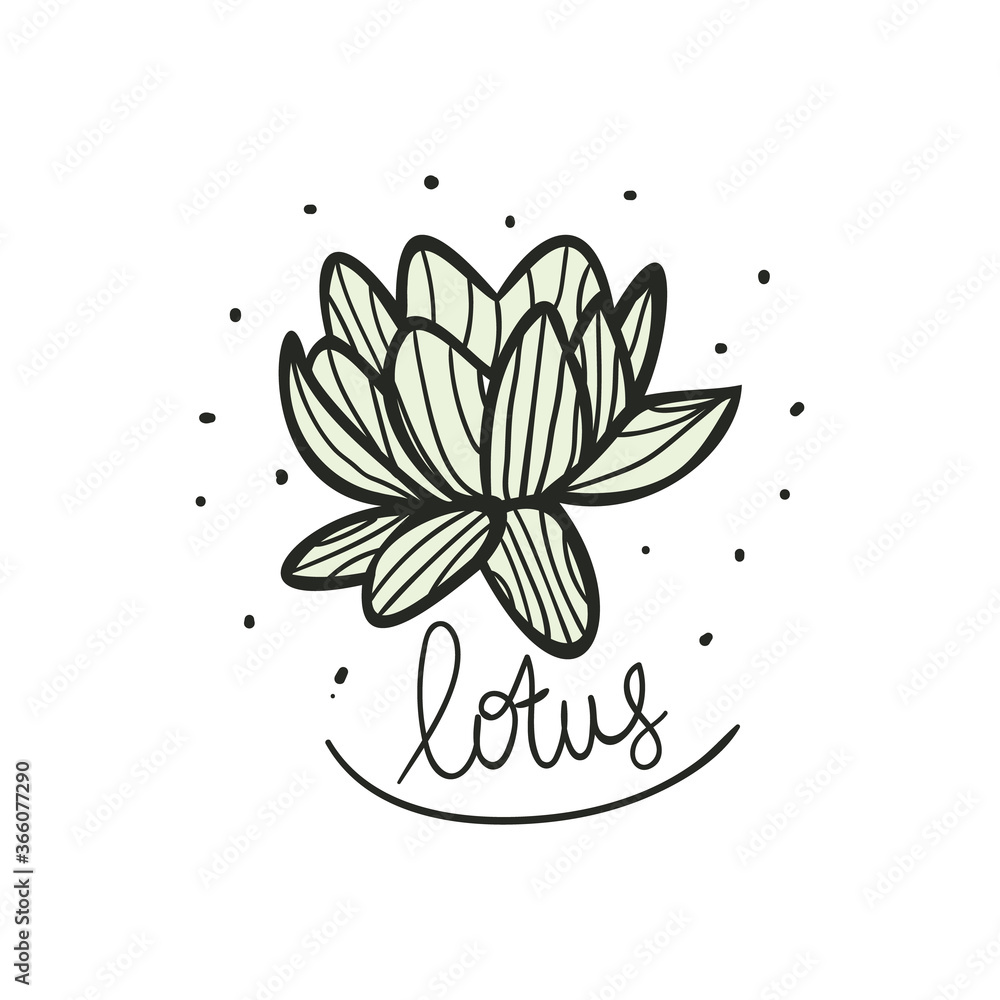 Fototapeta premium hand drawn lotus flower with lotus text vector illustration. creative floral designs for fabric, wrapping, wallpaper, textile, apparel.