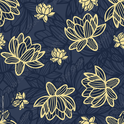 seamless floral pattern with hand drawn lotus flower. creative floral designs for fabric, wrapping, wallpaper, textile, apparel.