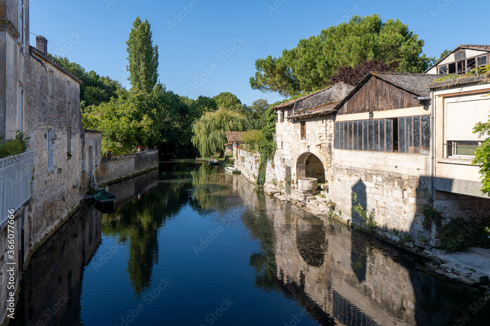 Canal in the city of Pons, France. Near Cognac.