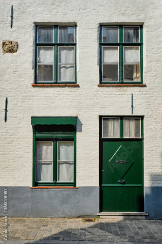 Door and window of an old house, Bruges (Brugge), Belgium