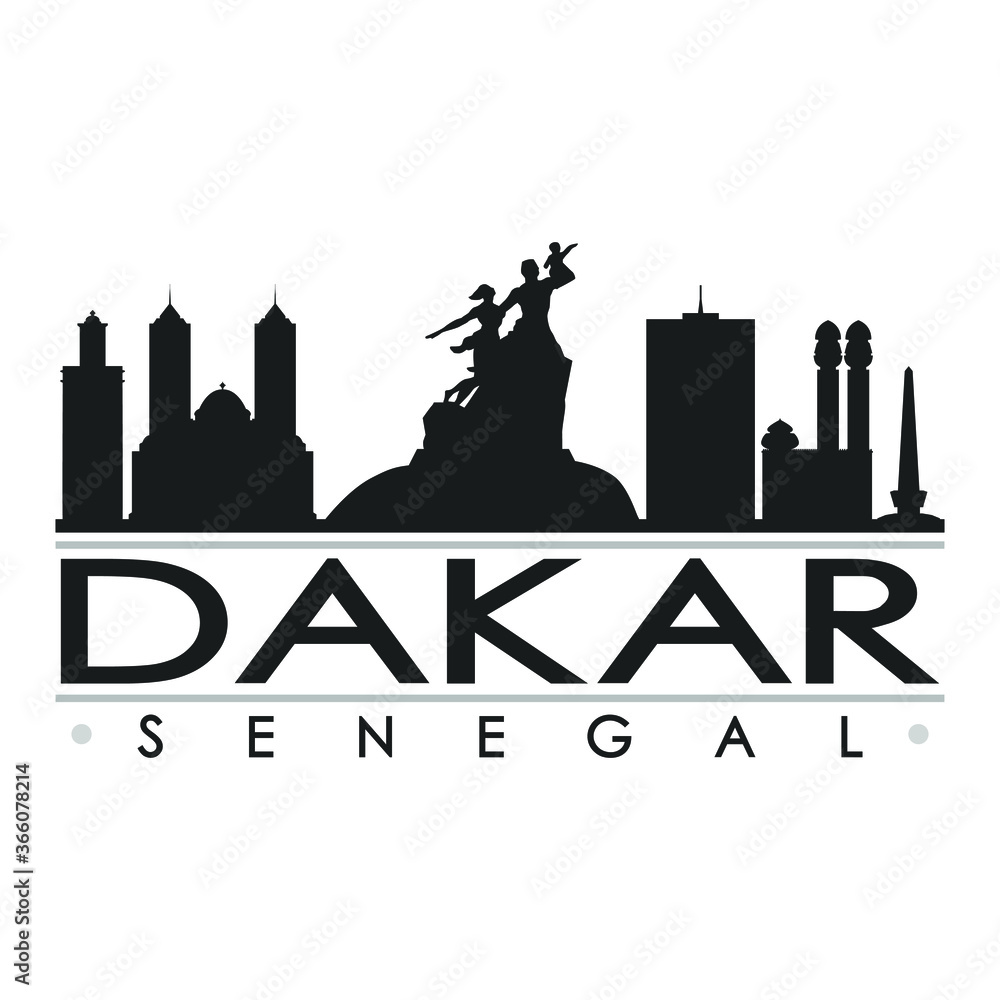 Dakar Senegal Skyline Silhouette Design City Vector Art Famous Buildings.