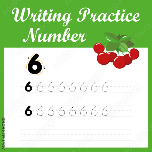 Writing pracTrace number six. Digital practice of writing English - number 6. A mathematical game for children of preschool and school age.tice number six photo