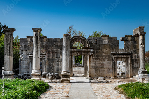 Ancient synagogue ruins at Kfar Bar'am in Israel photo