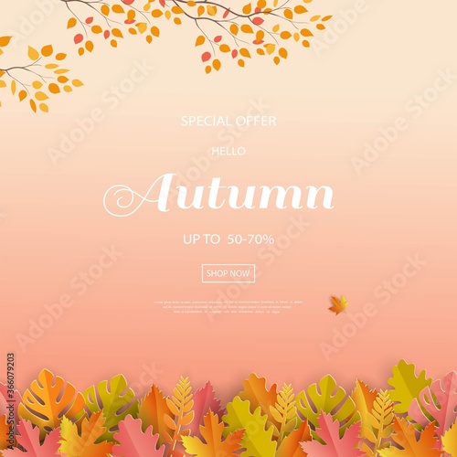 Autumn or Fall background with colorful leaves,can be used for shopping promotion,poster,banner,flyer,invitation,website or greeting card