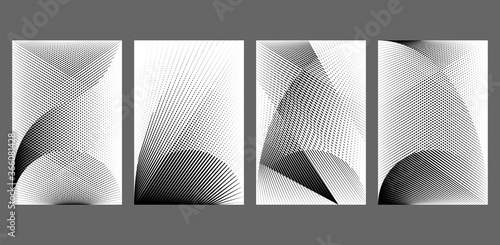 Abstract halftone dots and lines backgrounds, geometric dynamic patterns, vector modern design textures for card, cover, flyer, poster, decoration.