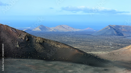 Tableau sur toile volcanic mountains at Timanfaya National Park, Lanzarote Island, Canary Islands,