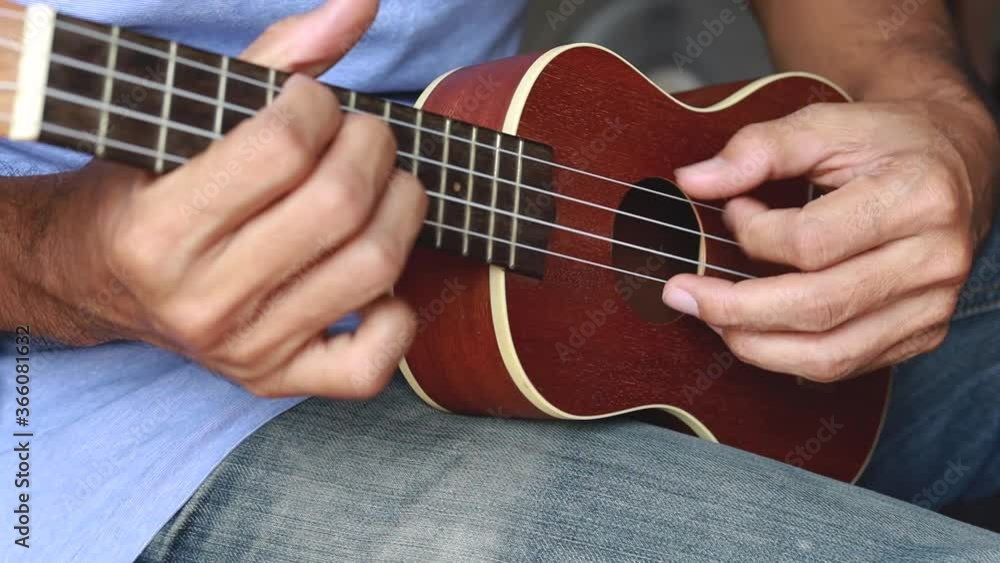 Close- Up Of Musician Man Playing A Ukulele Close- Up Of Musician Man Playing A Ukulele