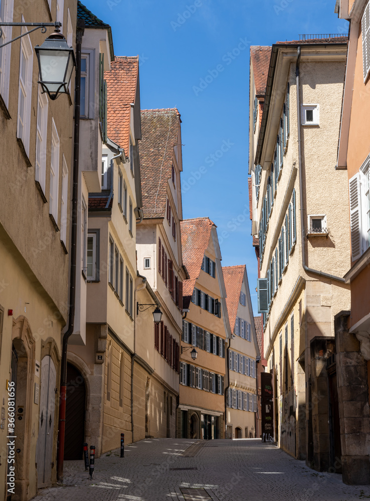 narrow street in the hsitoric old town of Tuebingen in Germany