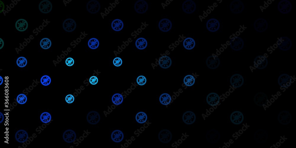 Dark Blue, Green vector background with covid-19 symbols. Dark Blue, Green vector background with covid-19 symbols.