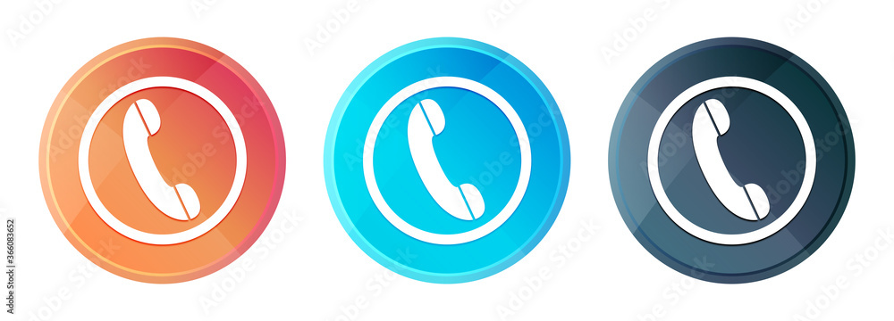 Phone icon steam mist round button set shiny illustration Phone icon steam mist round button set shiny illustration