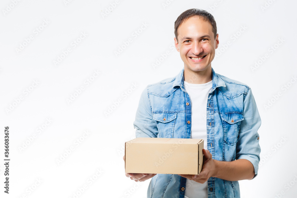 man carries the box, isolated, white background man carries the box, isolated, white background