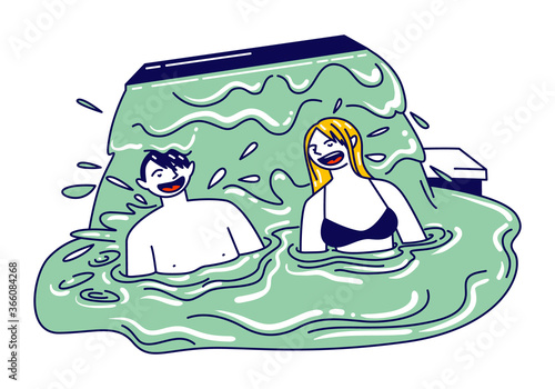 people in green water, cartoon style clip art preview