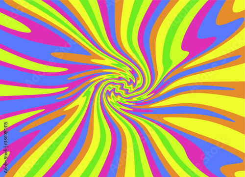 Trippy Retro Background for 60s-70s Parties with Bright Acid Rainbow Colors and Groovy Geometric Wavy Pattern in Pop Art style. Conceptual illustration for LSD trip or other psychedelic experiences.