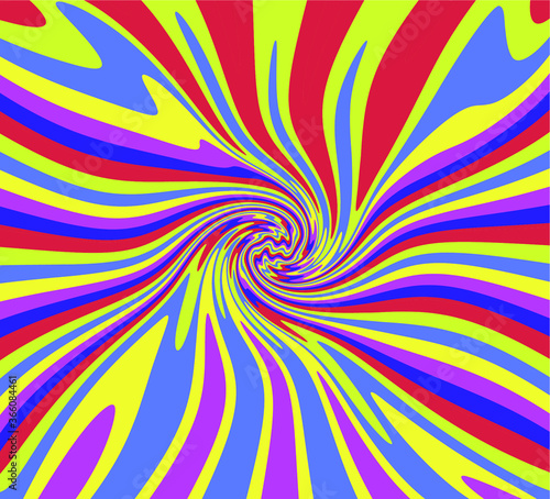 Trippy Retro Background for 60s-70s Parties with Bright Acid Rainbow Colors and Groovy Geometric Wavy Pattern in Pop Art style. Conceptual illustration for LSD trip or other psychedelic experiences.