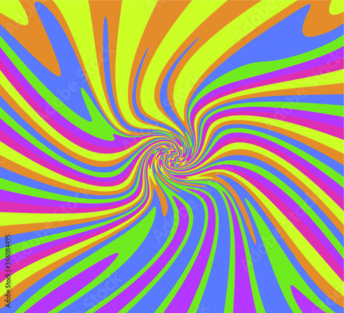 Trippy Retro Background for 60s-70s Parties with Bright Acid Rainbow Colors and Groovy Geometric Wavy Pattern in Pop Art style. Conceptual illustration for LSD trip or other psychedelic experiences.