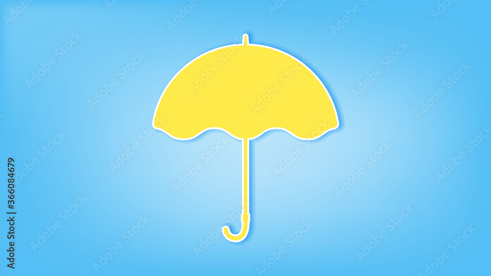 Yellow umbrella isolated on pastel color background, soft color, paper cut style, relaxing color and atmosphere, vector illustration for graphic design, website or banner