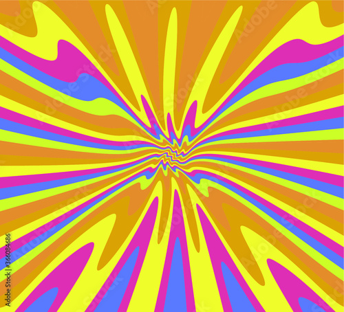Trippy Retro Background for 60s-70s Parties with Bright Acid Rainbow Colors and Groovy Geometric Wavy Pattern in Pop Art style. Conceptual illustration for LSD trip or other psychedelic experiences.