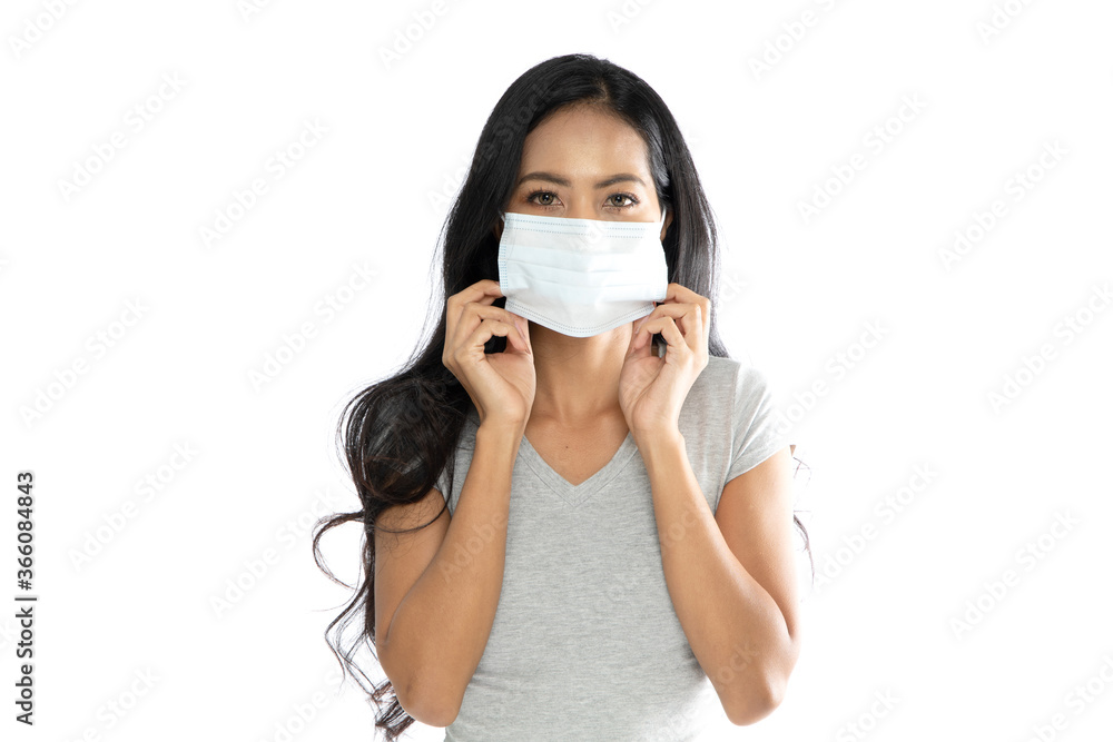 Isolated Asian woman wearing a medical flu mask