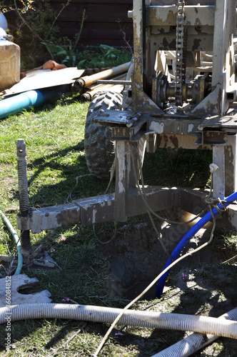 A homemade drilling rig for extracting water at shallow depths.