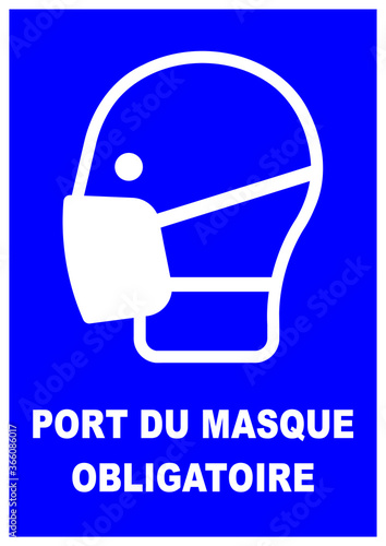 smts6 SafetyMandatoryTextSign smts - français label text - symboles d'obligation: PORT DU MASQUE OBLIGATOIRE. - DIN A2 A3 A4 - xxl f9810 photo