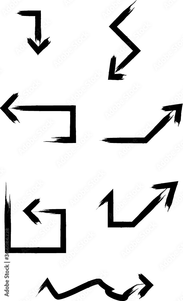Grunge Dirt Arrow Vector. Dry Brush Stroke . Curved arrow set . sideways. black sign. element for your design . distressed direction Grunge Dirt Arrow Vector. Dry Brush Stroke . Curved arrow set . sideways. black sign. element for your design . distressed direction