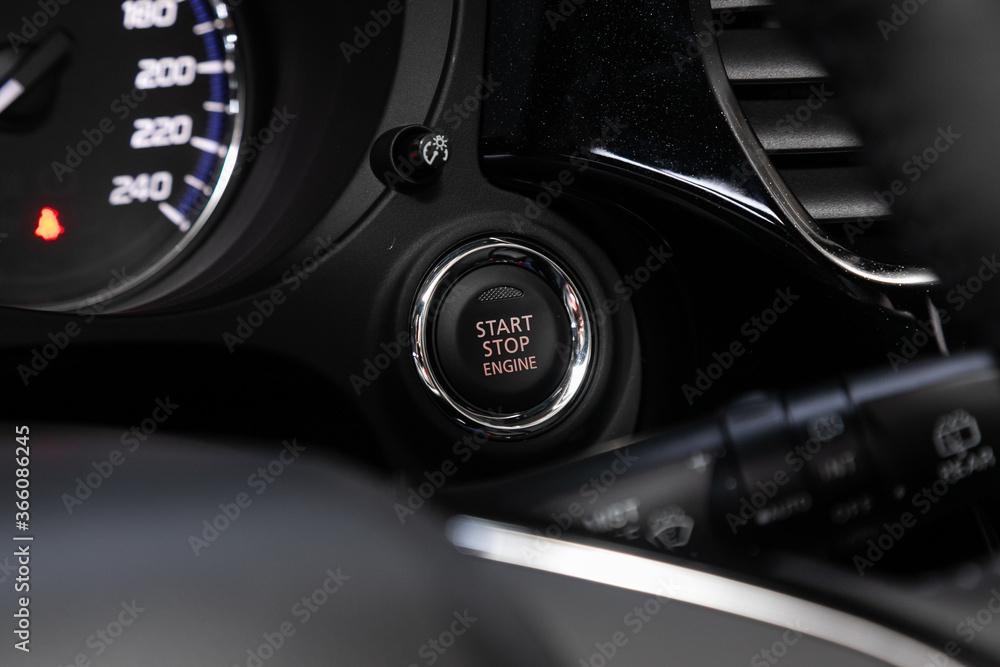 Car engine push start stop button ignition remote starter. Car dashboard