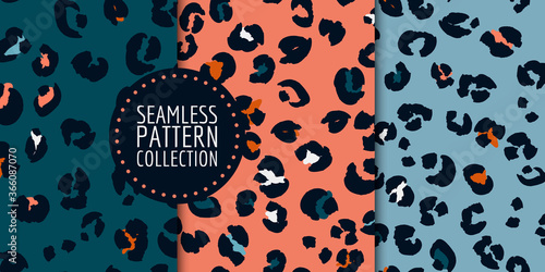 Hand-drawn leopard spots seamless pattern set in vector