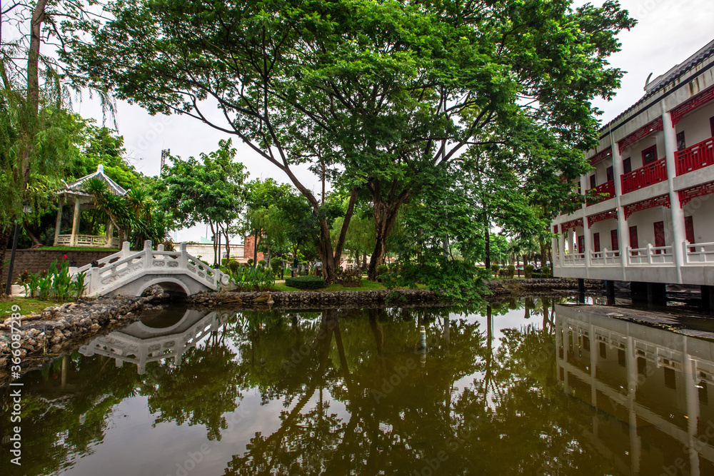 Fototapeta premium Background of tourist attractions in the park in Khon Kaen province of Thailand (Khon Kaen Friendship Park - Nanking) for people to use during the holidays.