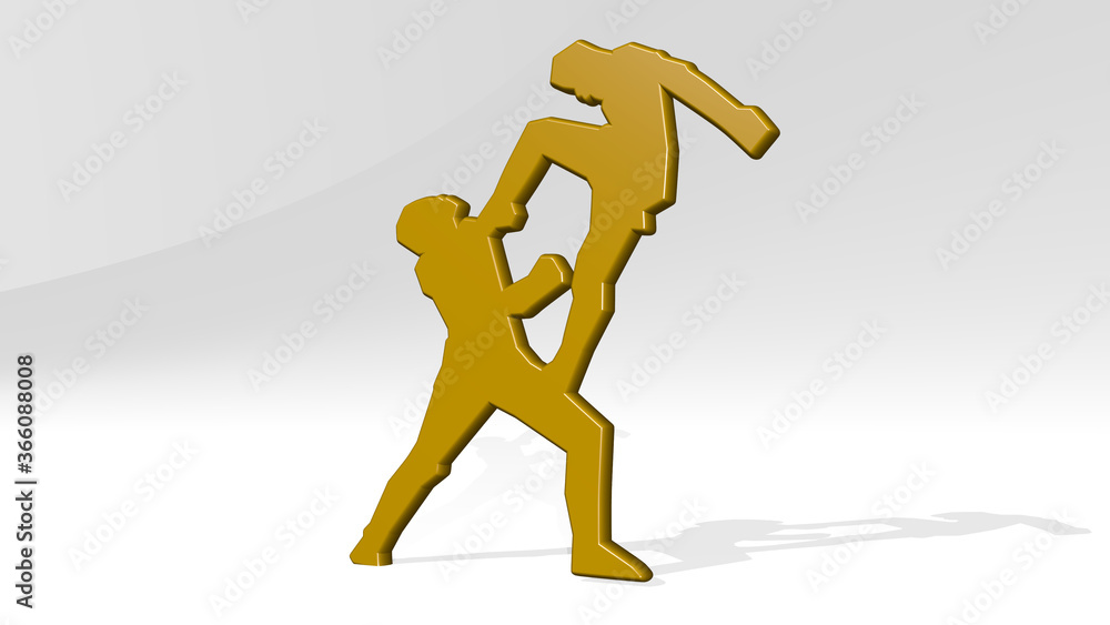 KARATE from a perspective with the shadow. A thick sculpture made of metallic materials of 3D rendering. arts and belt KARATE from a perspective with the shadow. A thick sculpture made of metallic materials of 3D rendering. arts and belt