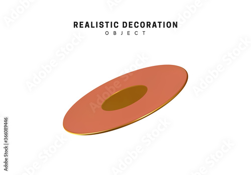 golden geometric round plate isolated on white background. decorative design elements. vector illustration