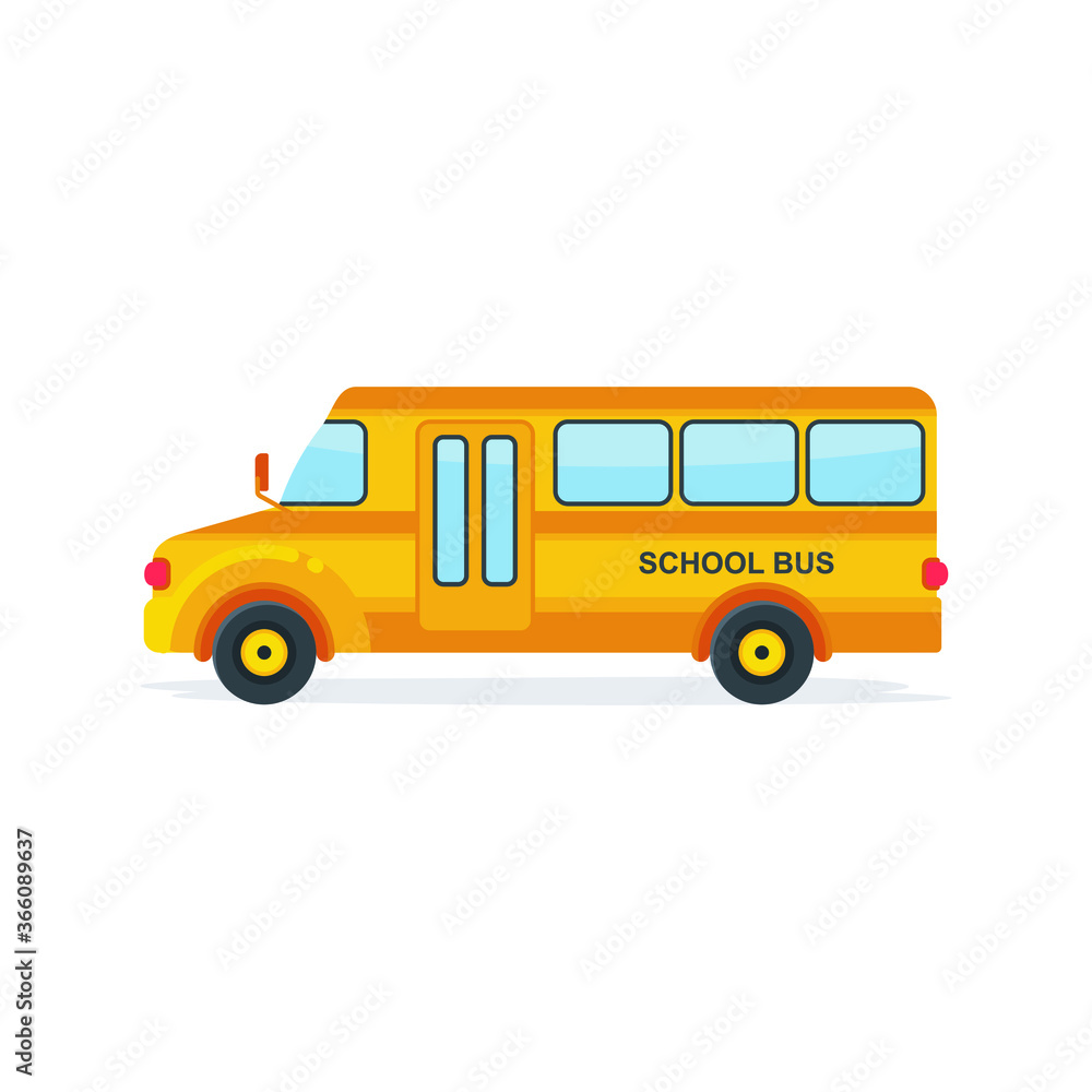 School bus vector illustration. Isolated on white background. Flat style with yellow color