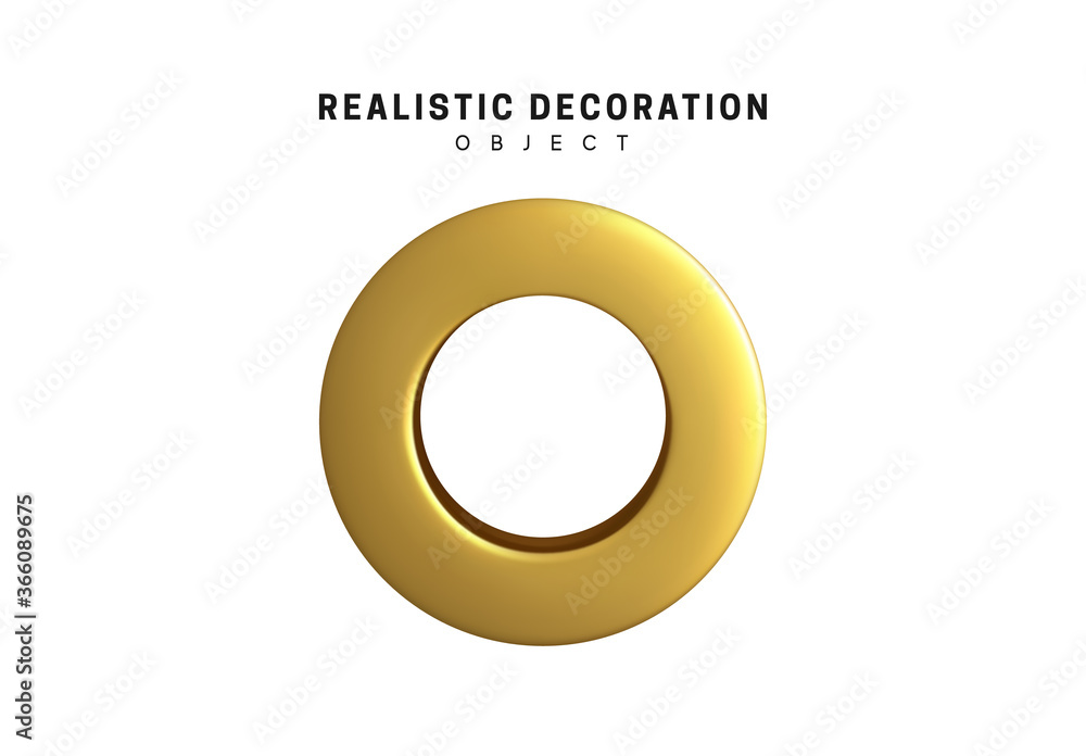 round golden nut, washer, donut ant tor metal. 3d objects realistic metallic gold color. Geometric elements isolated on white background. Geometry shapes. vector illustration round golden nut, washer, donut ant tor metal. 3d objects realistic metallic gold color. Geometric elements isolated on white background. Geometry shapes. vector illustration