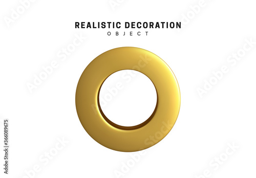 round golden nut, washer, donut ant tor metal. 3d objects realistic metallic gold color. Geometric elements isolated on white background. Geometry shapes. vector illustration