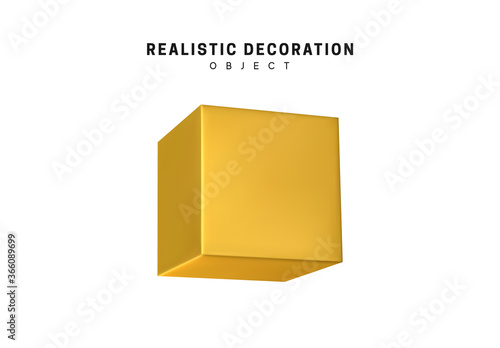 Golden cube ant tor metal. 3d object Shapes cube and geometric block, square. isolated on white background. Vector illustration